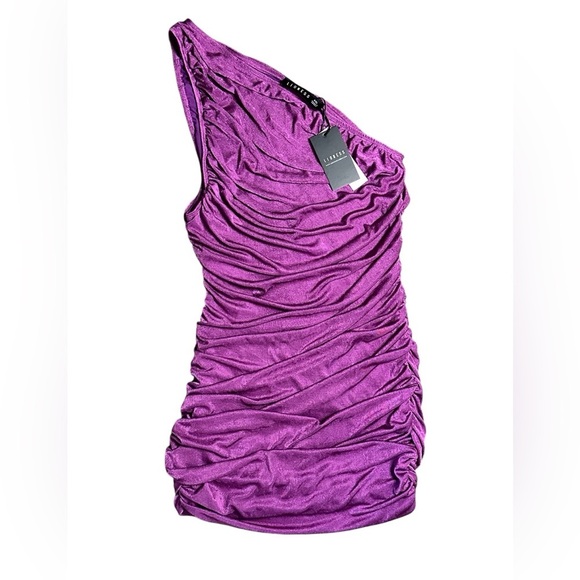 Lioness Goddess Purple Stretch Jersey One Shoulder Mini Dress Size XXL NWT - Picture 2 of 6